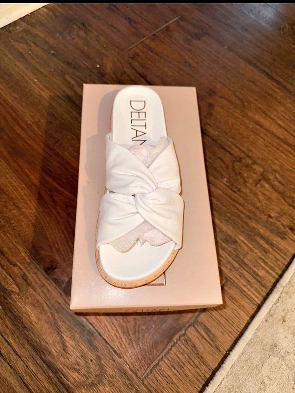 Deltan Naya White Knot Slide Sandals US 7.5